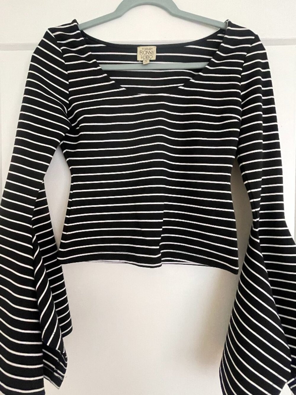 Torn by Ronny Kobo Striped Bell Sleeve Knit Top (Abyss Style)